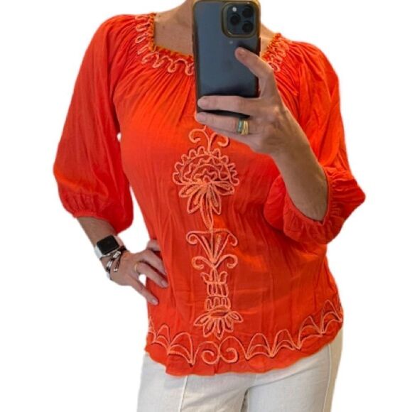 Poupette St Barth Embroiderer Off the Shoulder Coral Top.Size M - Picture 3 of 14